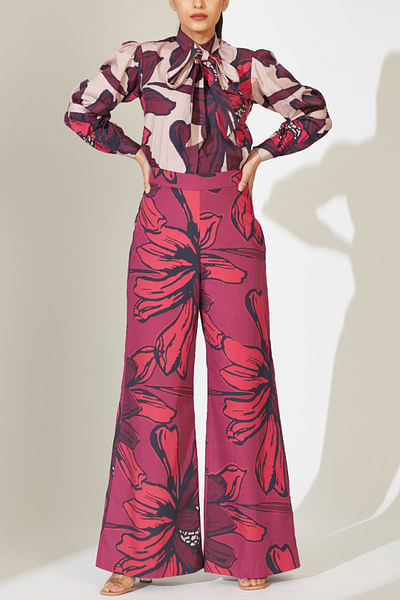 Red and maroon floral printed pants