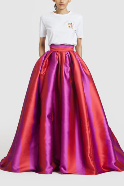 Red and purple striped skirt