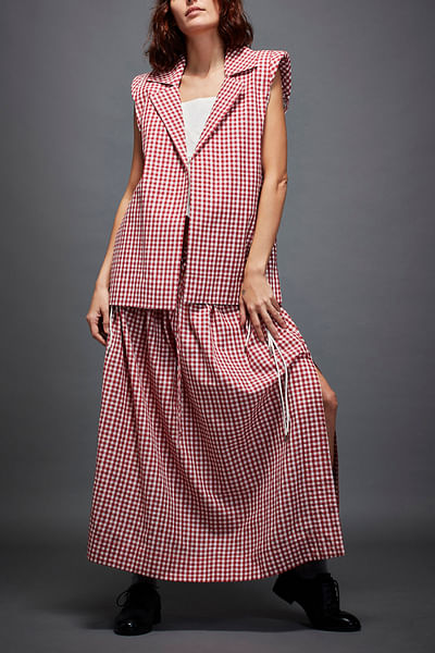 Red and white gingham check jacket