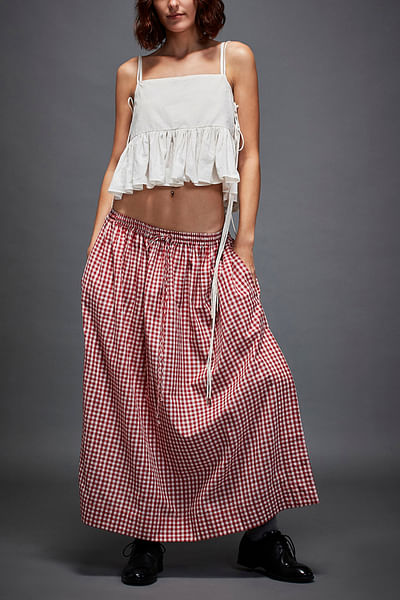 Red and white gingham check skirt