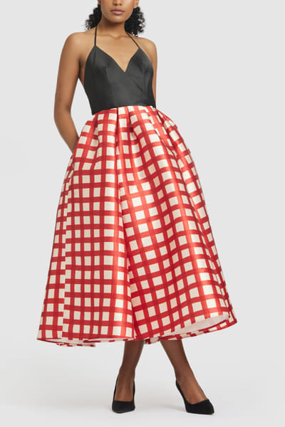 Red and white gingham halter dress
