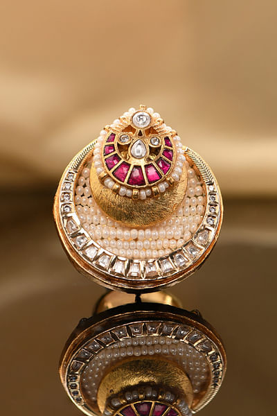 Red and white ruby and kundan polki ring