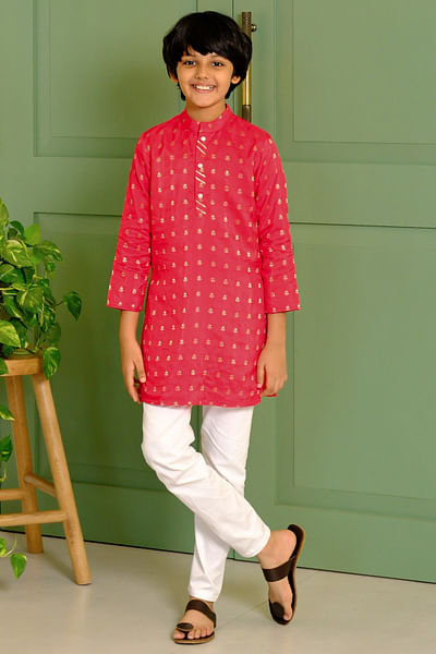 Red and white silk kurta set