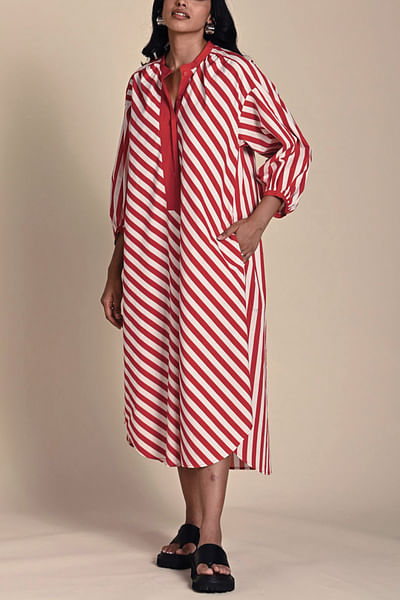 Red and white stripe printed dress