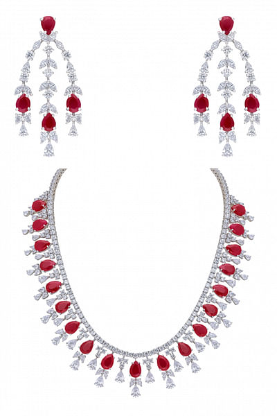 Red and white Swarovski zirconia necklace set
