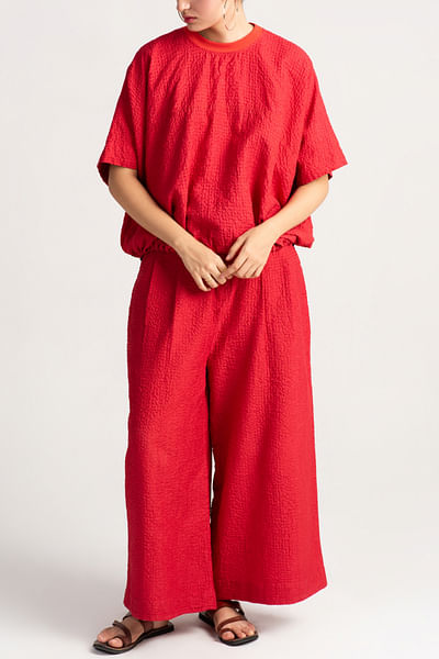Red checkered woven top