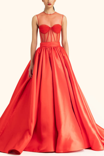Red corset flared gown