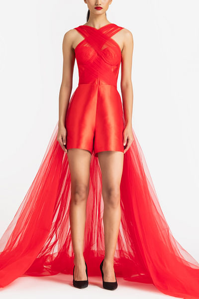 Red criss cross romper