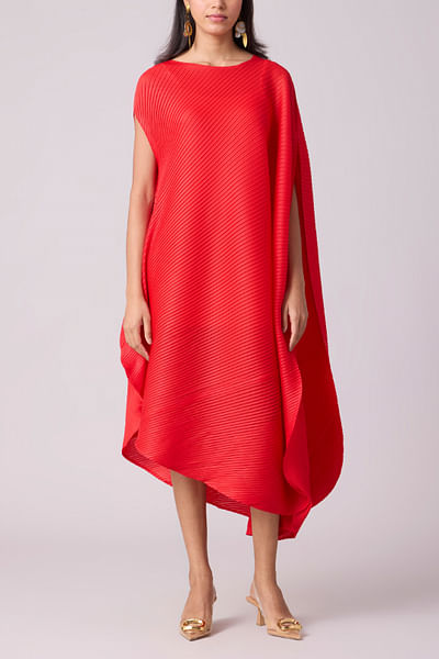 Red draped pleated dress