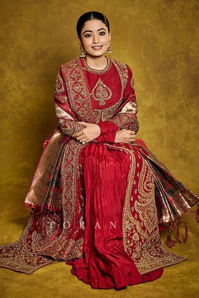 Red embroidered jacket and anarkali set