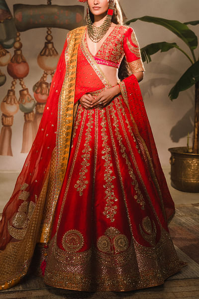 Red embroidered lehenga set