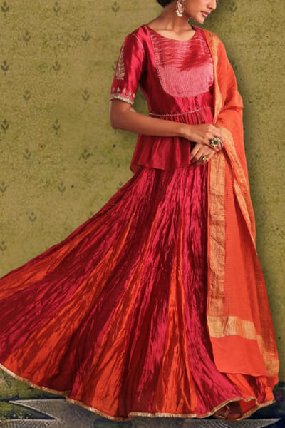 Red embroidered lehenga set