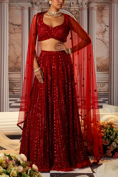 Red embroidered lehenga set