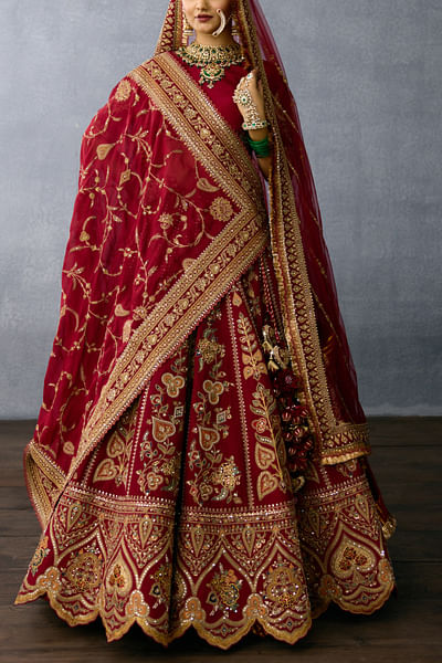 Red embroidered lehenga set