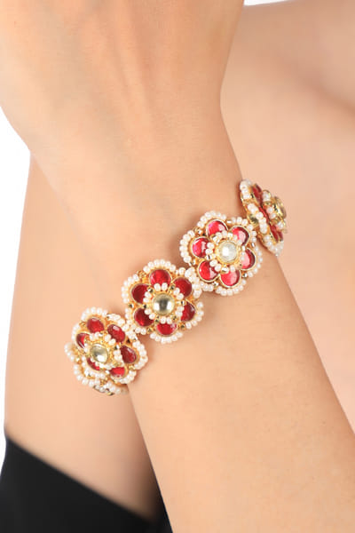 Riana Jewellery Red floral jadtar bracelet RJEJAN24004