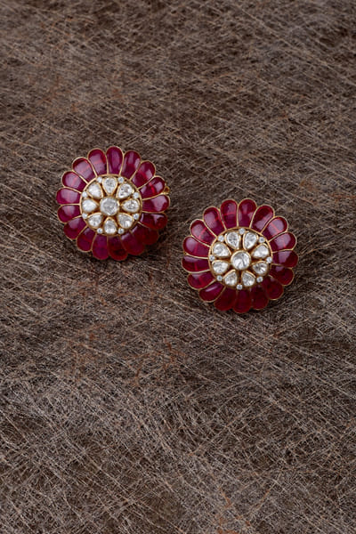 Red floral moissanite polki studs