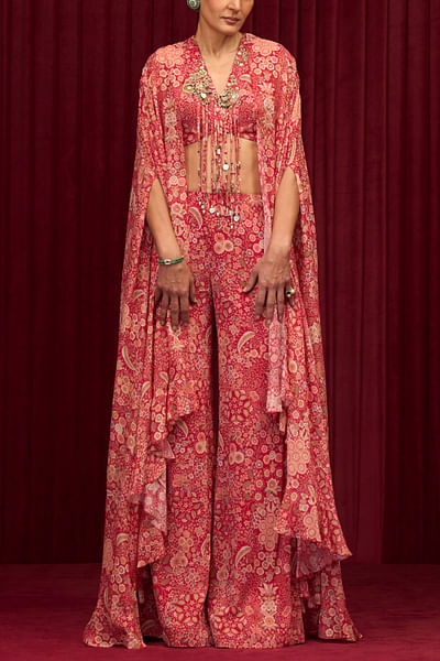 Red floral printed cape set