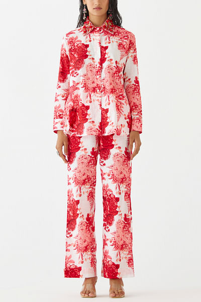 Red floral printed co-ords