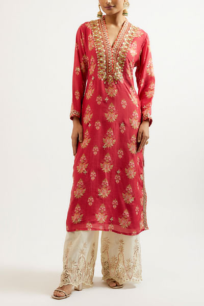 Red floral printed kurta