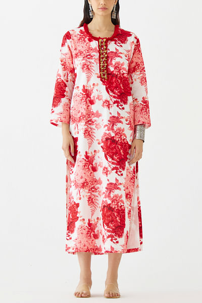 Red floral printed kurta dress