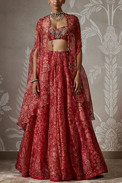 Red floral printed lehenga set