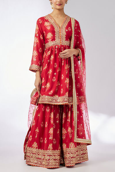 Red floral printed sharara set