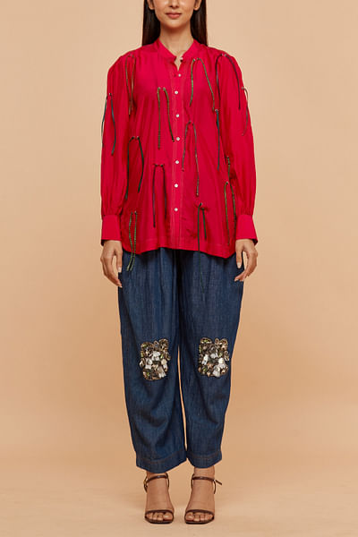 Red fringe embellished Shirt