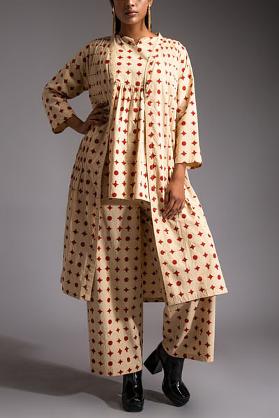 Red geometric block printed co-ord set