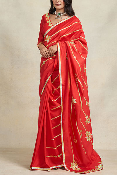 Red geometric gota work sari