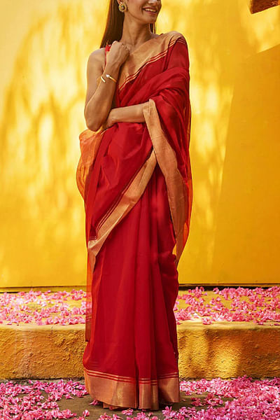 Red handwoven sari