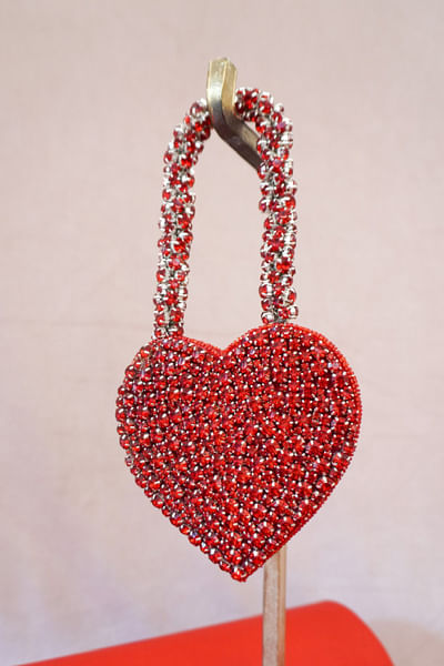 Red heart rhinestone bag