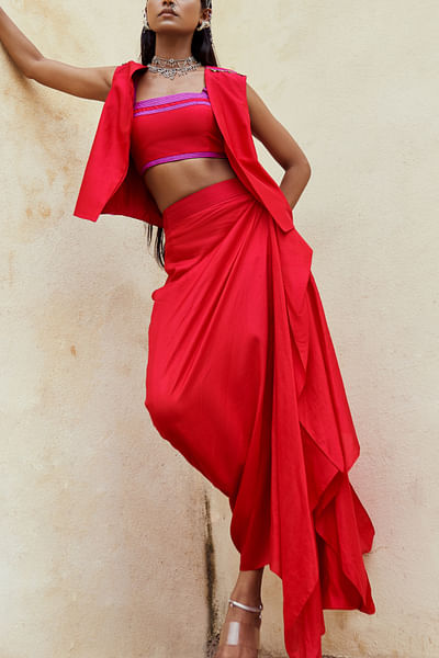 Red jacket and skirt set