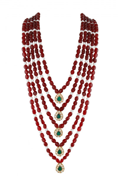Red jadtar and bead layered necklace