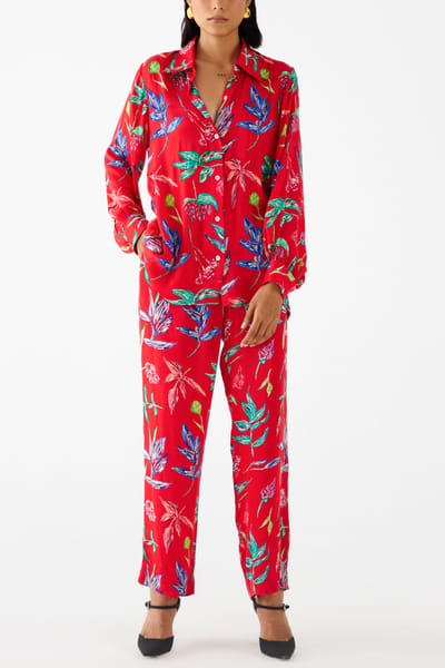 Red leaf printed co-ords