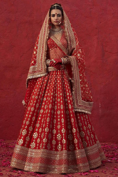 Red lehenga set with dupatta and veil