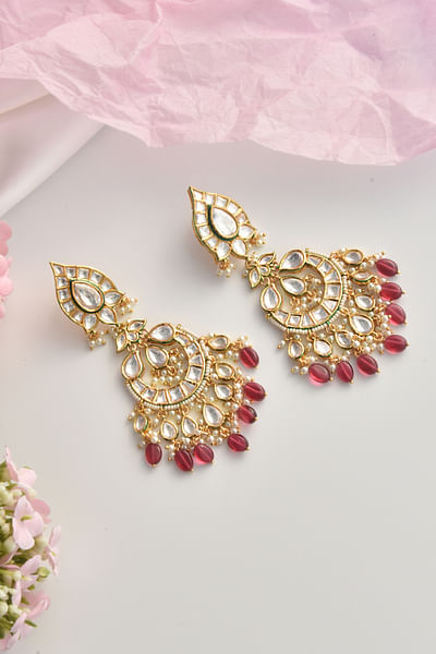 Red moissanite polki embellished chandbalis