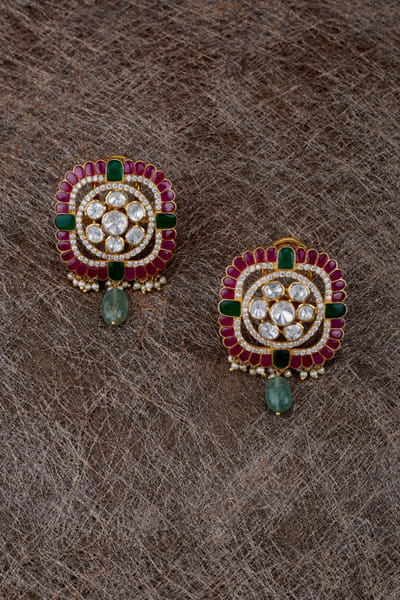 Red moissanite polki stone studs