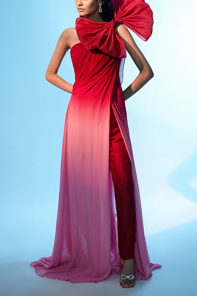 Red ombre bow detail co-ords