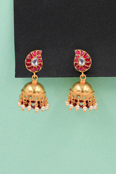 Red onyx and pearl jhumkas