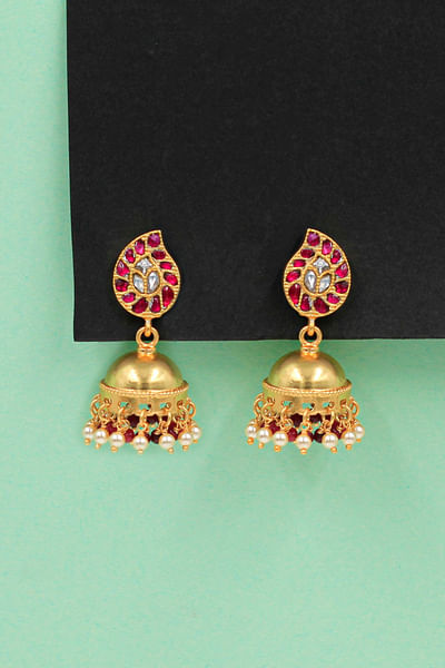 Red onyx pearl jhumkas