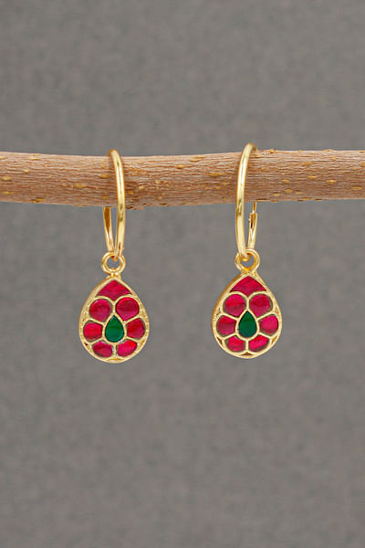 Red onyx stone hoop earrings