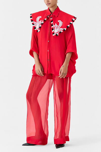 Red organza trousers