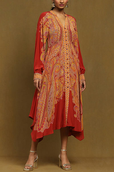 Red paisley printed dress