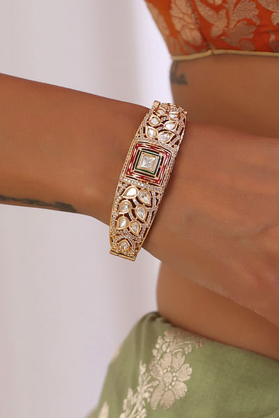 Red polki embellished bracelet