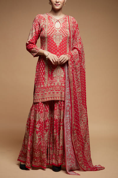 Nirraamyaa Red printed sharara set NIRJAN25D13915