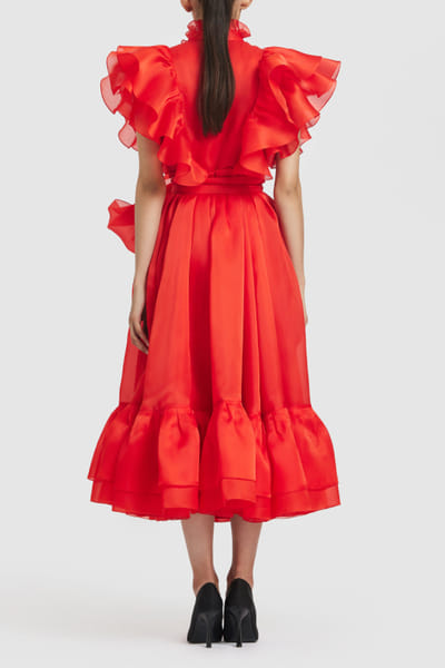 Gauri and Nainika Red ruffled shirt dress GAUJAN25D14137