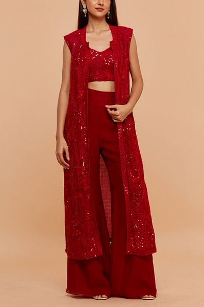 Red sea coral embroidered jacket set