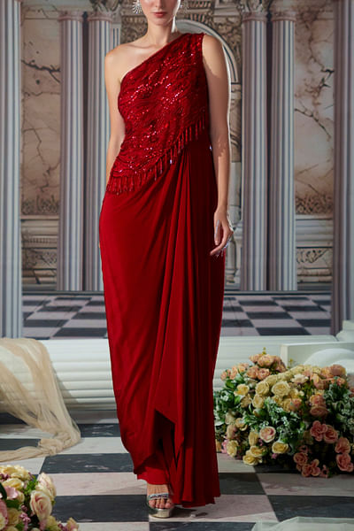 Red sequin embroidered gown