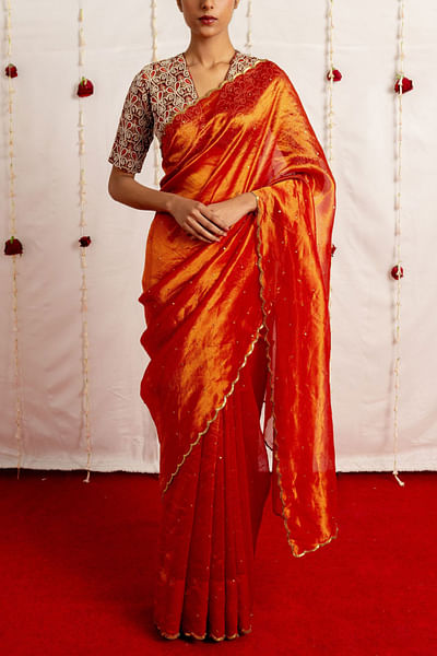 Red sequin embroidery sari set
