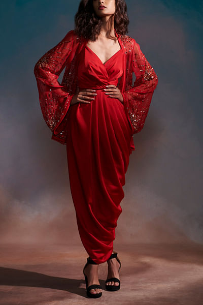 Red starburst embroidery jacket set
